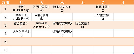 教育学部 保育コース 時間割